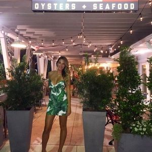 Palm Print Strapless Mini Dress